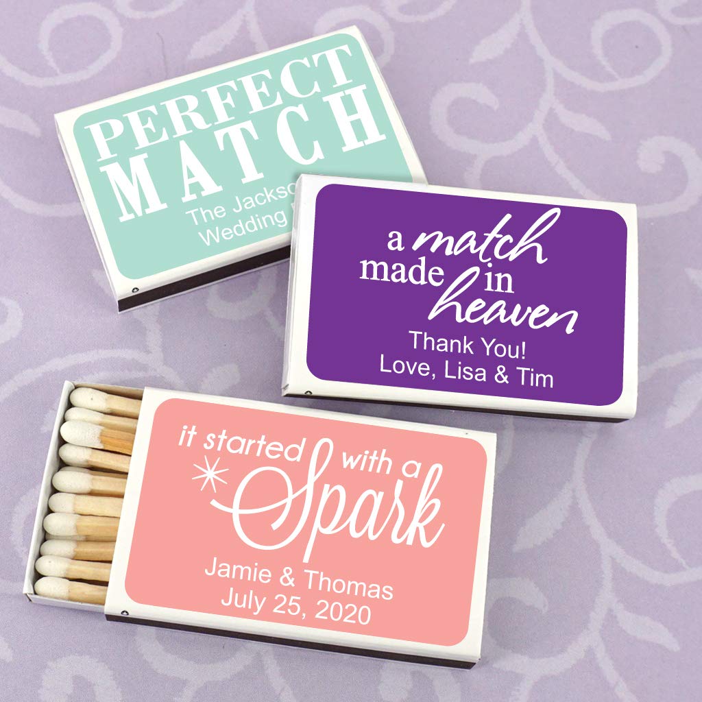 Perfect Match Personalized Matches for Wedding Favors - Custom Wedding Matches (Set of 50 Matchboxes) (White Box)