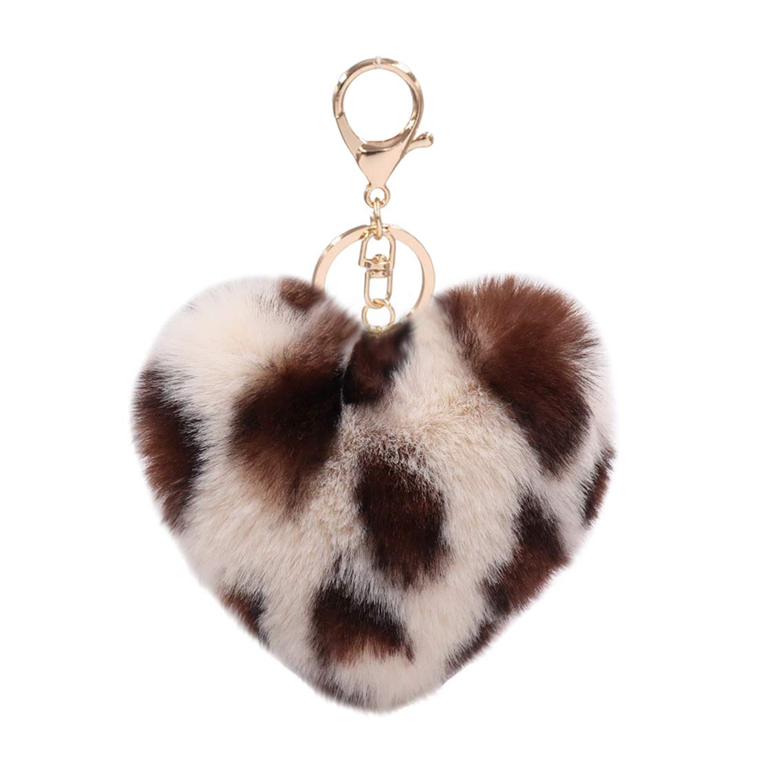 Women's Heart Puffball Keychain Faux Fur Pom Pom Keyholder Bag Accessory Keyring Backpack Charms for Girls - - S