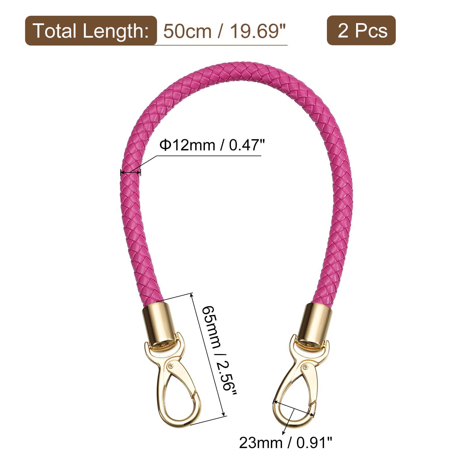 Uxcell Leather Purse Strap, 2Pcs 50cm/19.7" PU Braided Purse Replacement Handle for Women's Handbag Underarm Bag Tote (Fuchsia) - Image 2