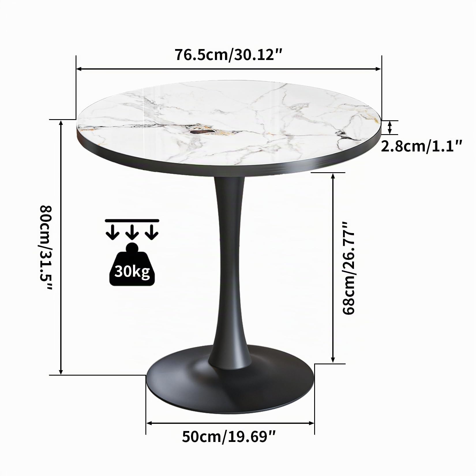 FATIVO Mesa Comedor Redonda de Mármol: Mesa de Cocina Pequeña Φ76xH78cm para 3-4 Personas, Mesas Comedor Modernas de Piedra Sinterizada, Resistente a Manchas, Arañazos y Altas Temperaturas