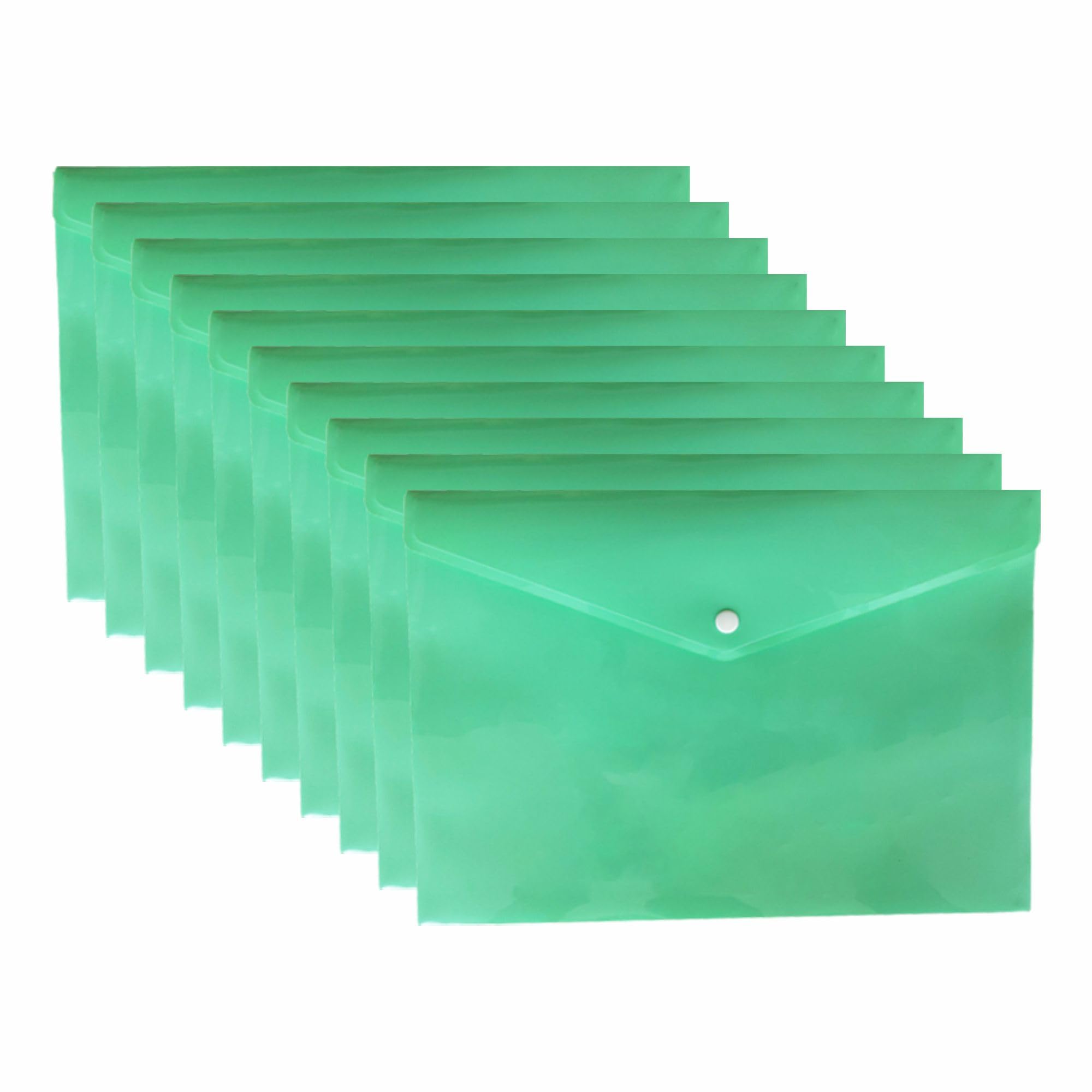 M1SS Plastic Wallets Folders – Pack of 20 Document Folder, Plastic Popper Wallet with Button Closure for Home, School, Travel and Office Supplies Storage (Pastel, Green, A4)