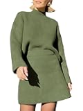 Womens 2 Piece Outfits Casual Sweater Dress Sets Long Sleeve Mock Neck Ribbed Knit Tops Bodycon Skirts Winter Clothes