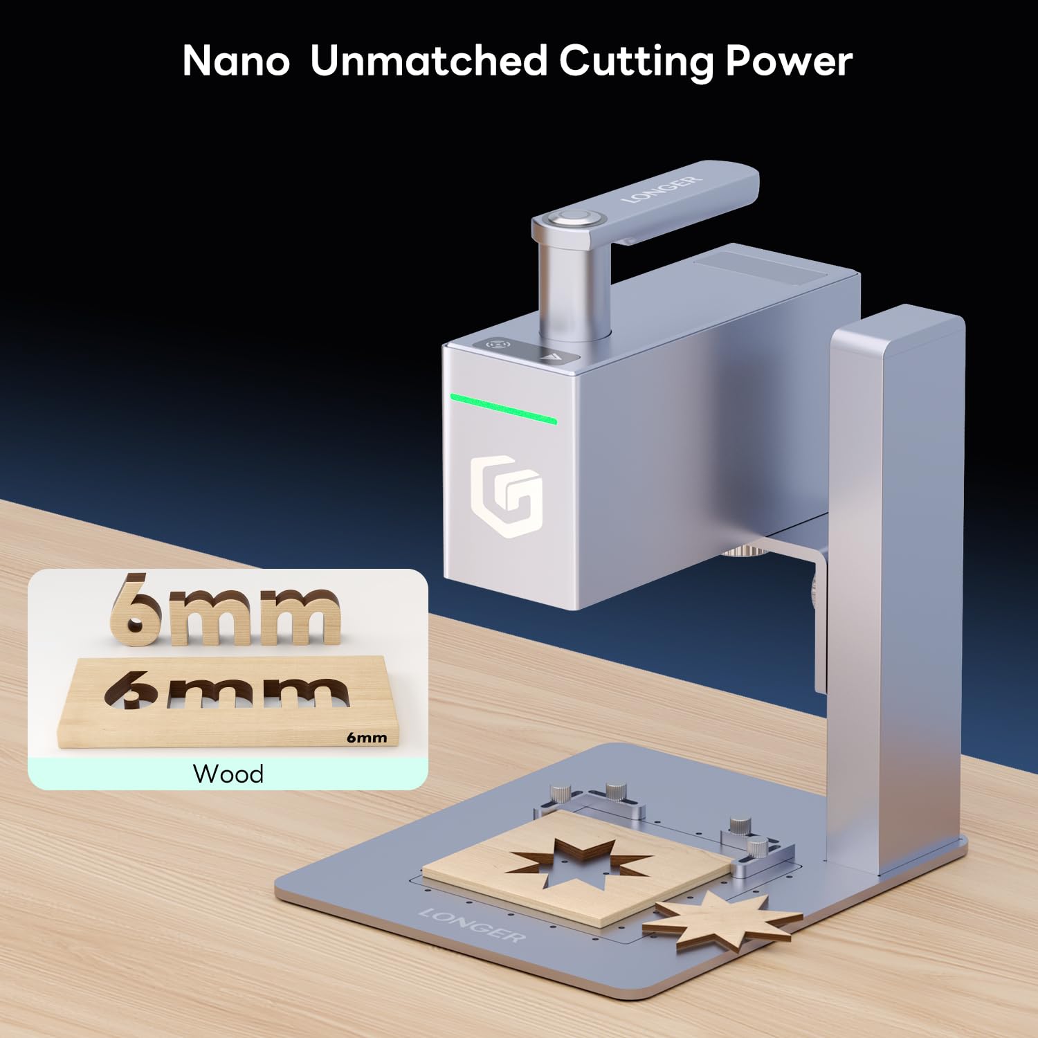 Longer Nano 6 W Lasergravierer, tragbar, 0,05 mm Präzision, 5000 mm/S, Laserschneidmaschine, Schneidewerkzeug für Holz, Acryl, Leder, Stoff, Metall, Keramik