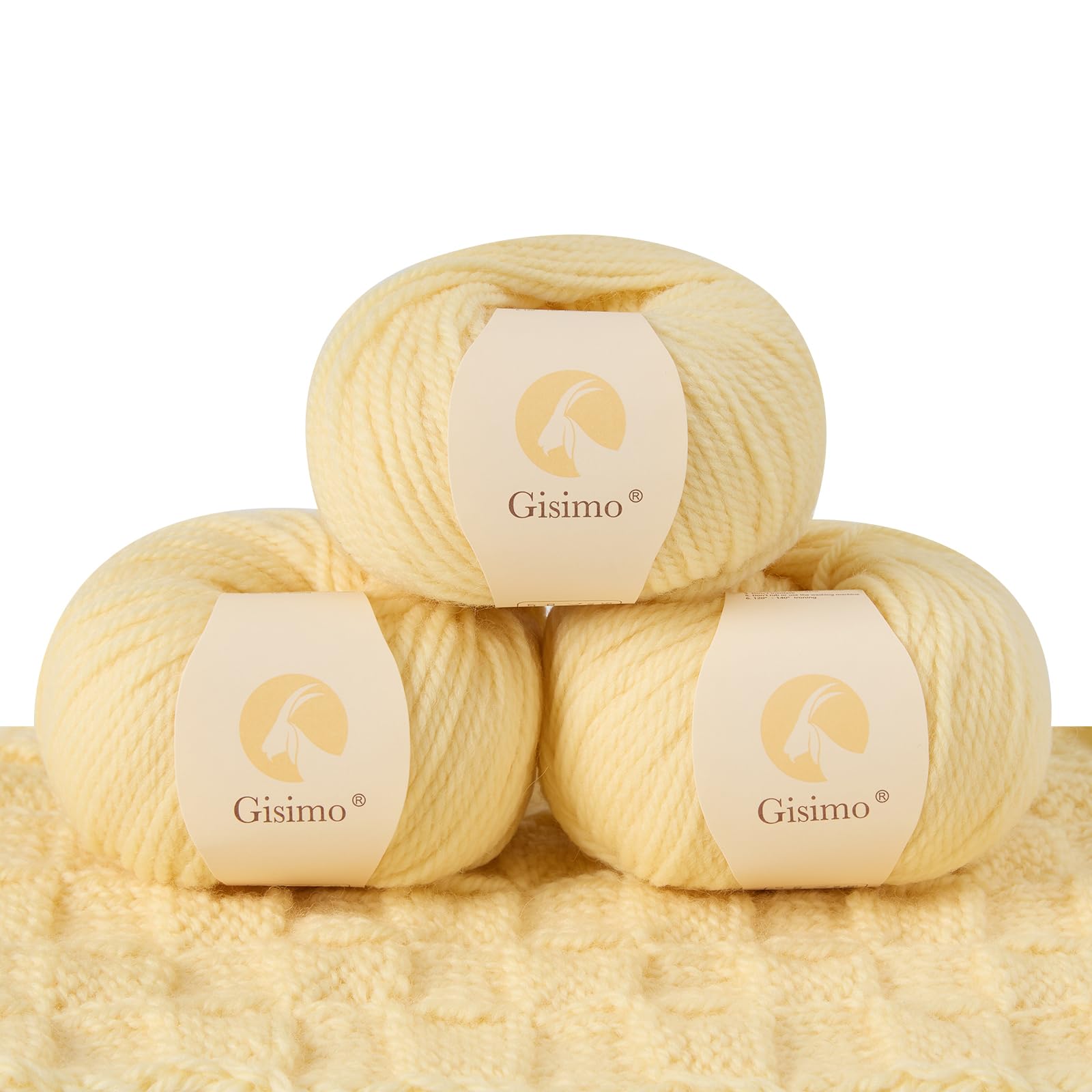 100% Merino Wool Yarn 3-Ply Luxurious and Soft Yarn for Hand Knitting &amp; Crocheting (Naples Yellow,3Balls)