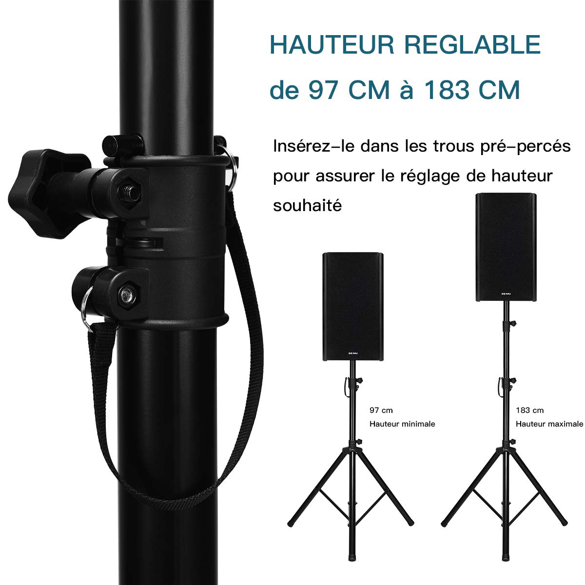 COSTWAY Lot de 2 Pied d'Enceinte Trépied de Haut-Parleurs en Fer+PP Hauteur Réglable 97-181 cm Excellente Stabilité Pieds Antidérapant Capacité de Charge 50 kg Noir