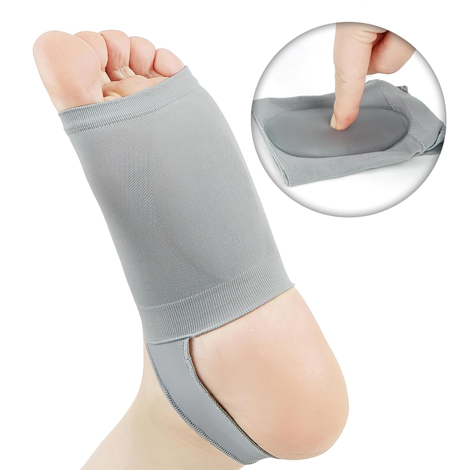 1 Pair Metatarsal Compression Arch Support Brace Non-Slip Sleeves Strap with Gel Pad Inside Women Men for Collapsed Arch Flat Foot & Plantar Fasciitis Pain Relief (Gray) - Image 3