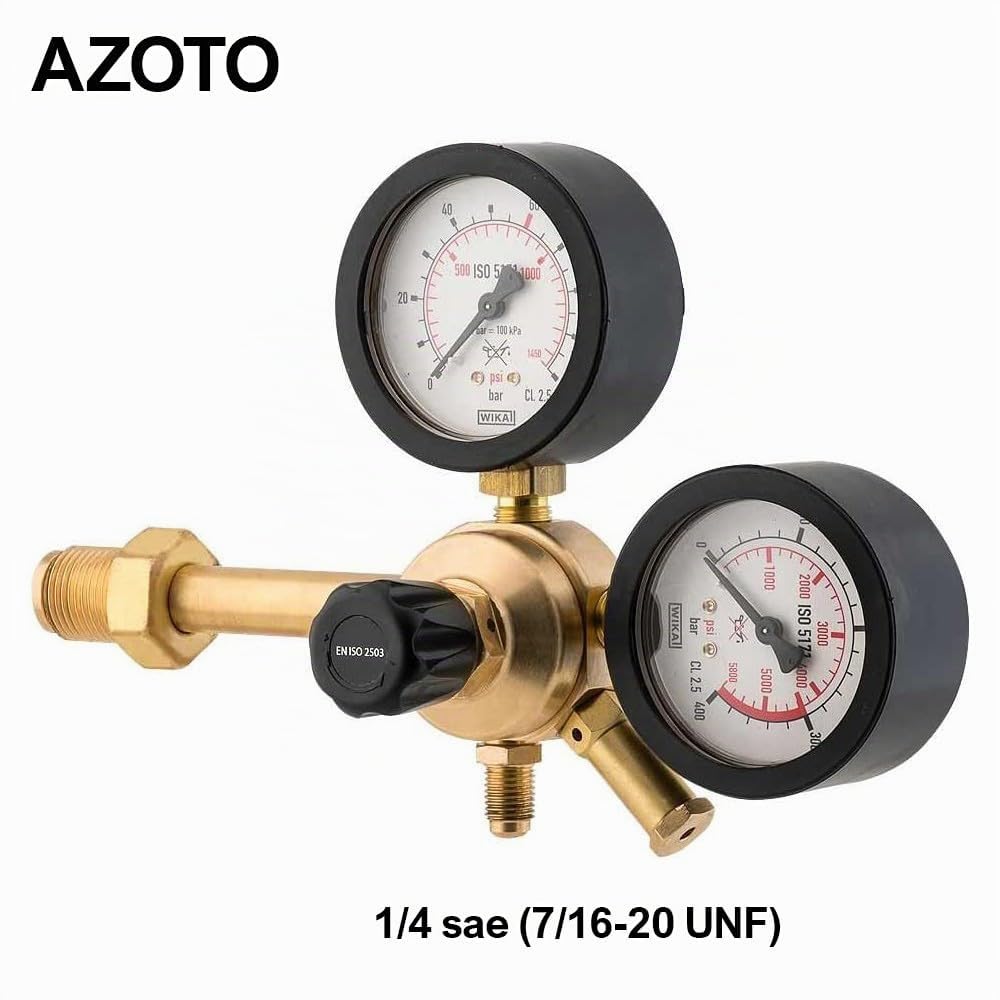 Oxyturbo Détendeur de Pression pour Azote et Gaz Comprimés avec Soupape de Sécurité, Double Manomètre Entrée/Sortie, Régulateur Professionnel pour CVC et Réfrigération