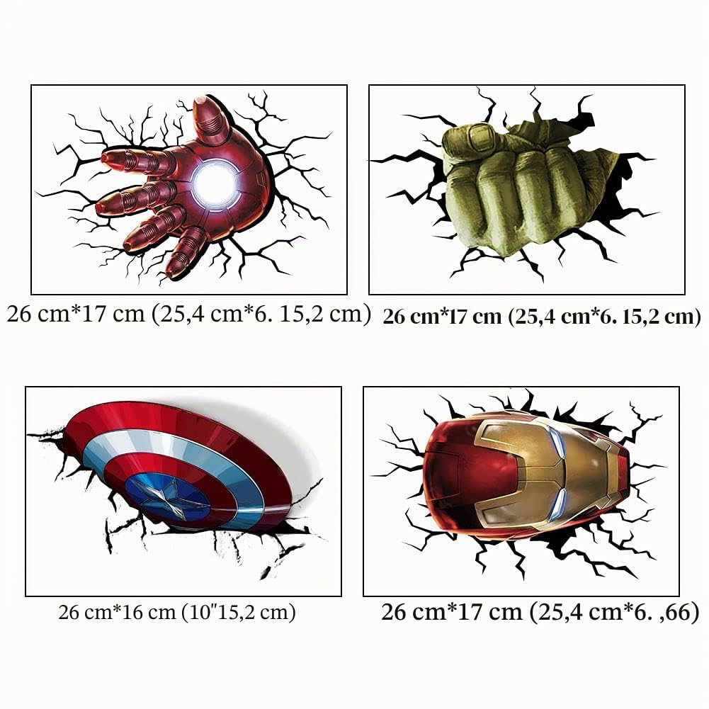 T-YU Nouveaux autocollants muraux de super-héros en 3D Hulk Captain America pour garçons, autocollants muraux à décorer pour chambre, salon, décoration de la maison (39,9 x 60,2) cm