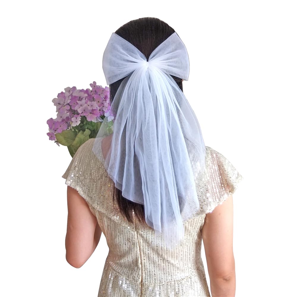 ? Women White Hair Bow Veil Bow Clip Bachelorette Decorations Pearl Accessories Amazon.com : JEAIRTS White Bridal Bow Veil Wedding Pearl  main image 4