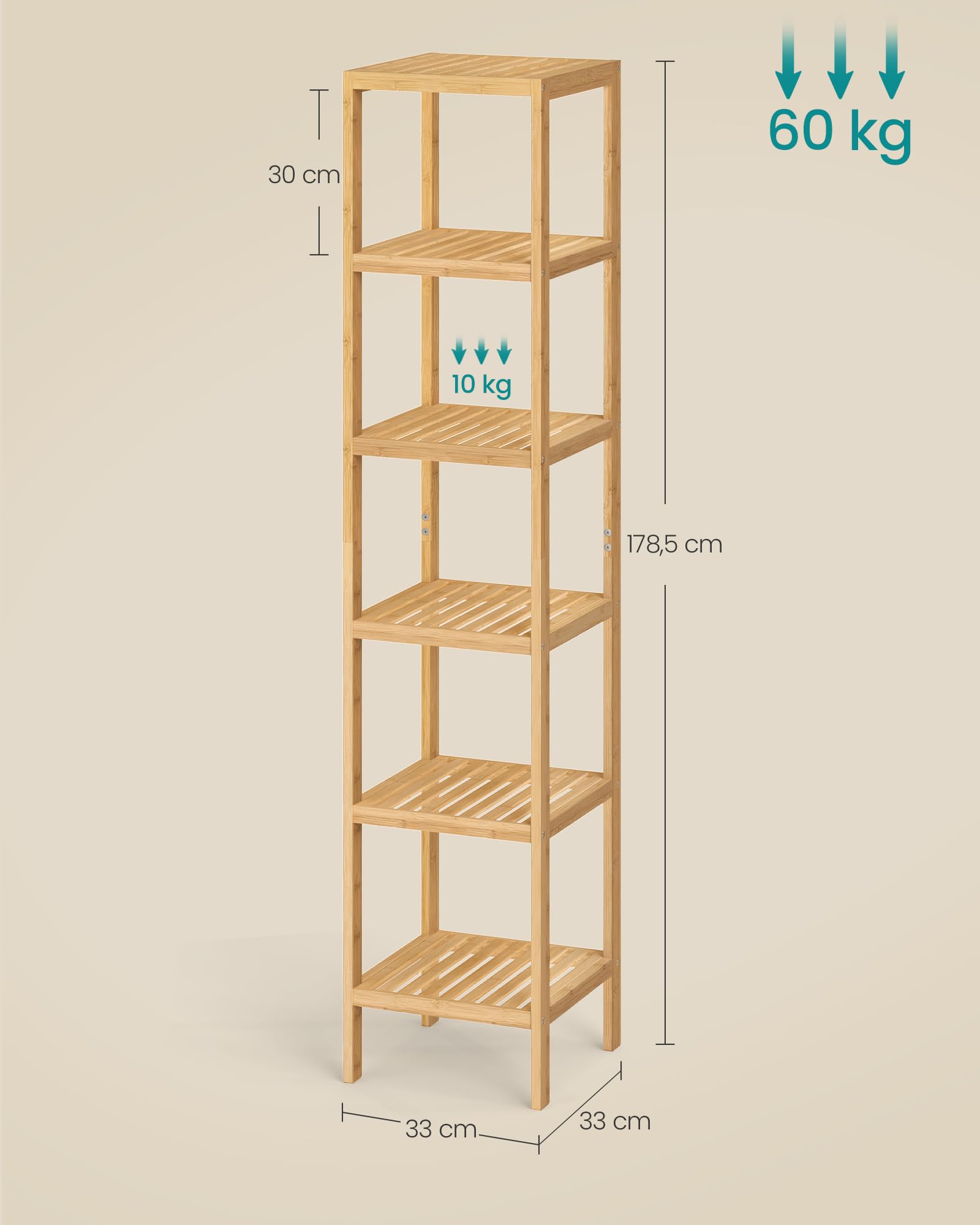 SONGMICS Estantería de Bambú de 6 Niveles de bambú, Estantería Estrecha, Multifuncional, Estantería Esquinera, para Cocina, Sala de Estar, Dormitorio, Pasillo, Natural BCB056YL01