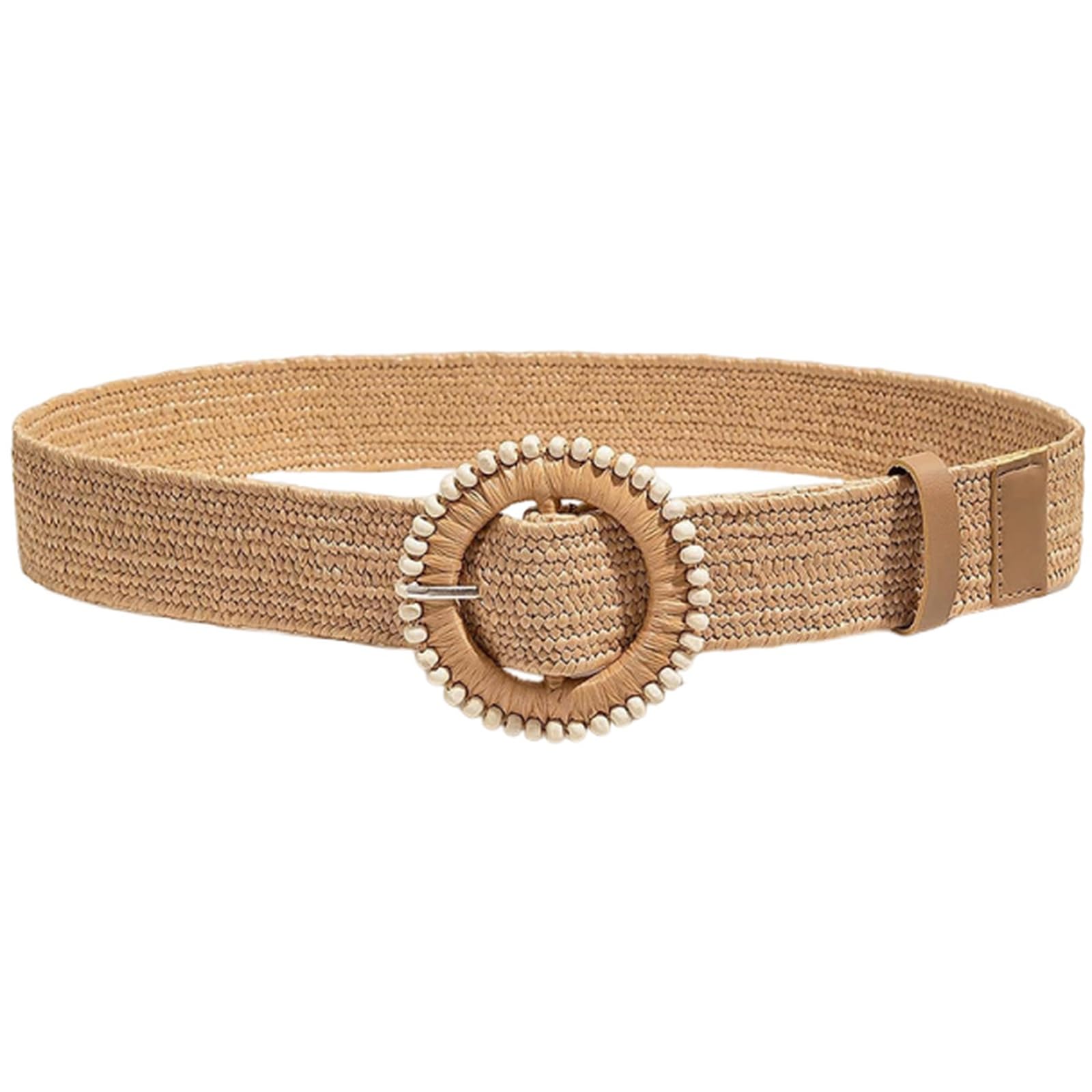 AGUTALITHIC Women's Straw Braided Wide Boho Belt Soft Woven Canvas Fabric Strap with Prong Buckle for Summer Dresses & Jeans(95cm/37, 4.5cm Circle)