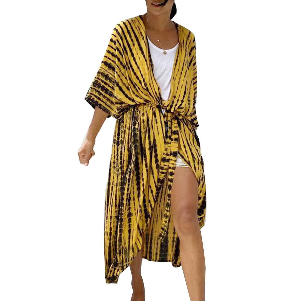 Snyemio Cardigan Mujer Playero Bohemio Verano Maxi Largo Pareo Boho Tunica Talla Grande Kimono Estampado