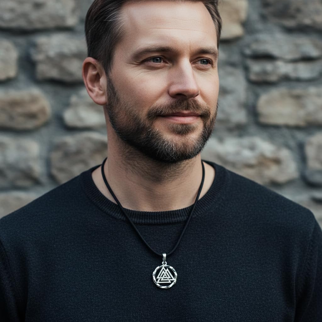 925 Sterling Silver Valknut Viking Necklace - Norse Mythology Odin Amulet - Three Triangles Pendant Chain 20" - Celtic Nordic Viking Jewelry Gift for Men and Women - Handmade