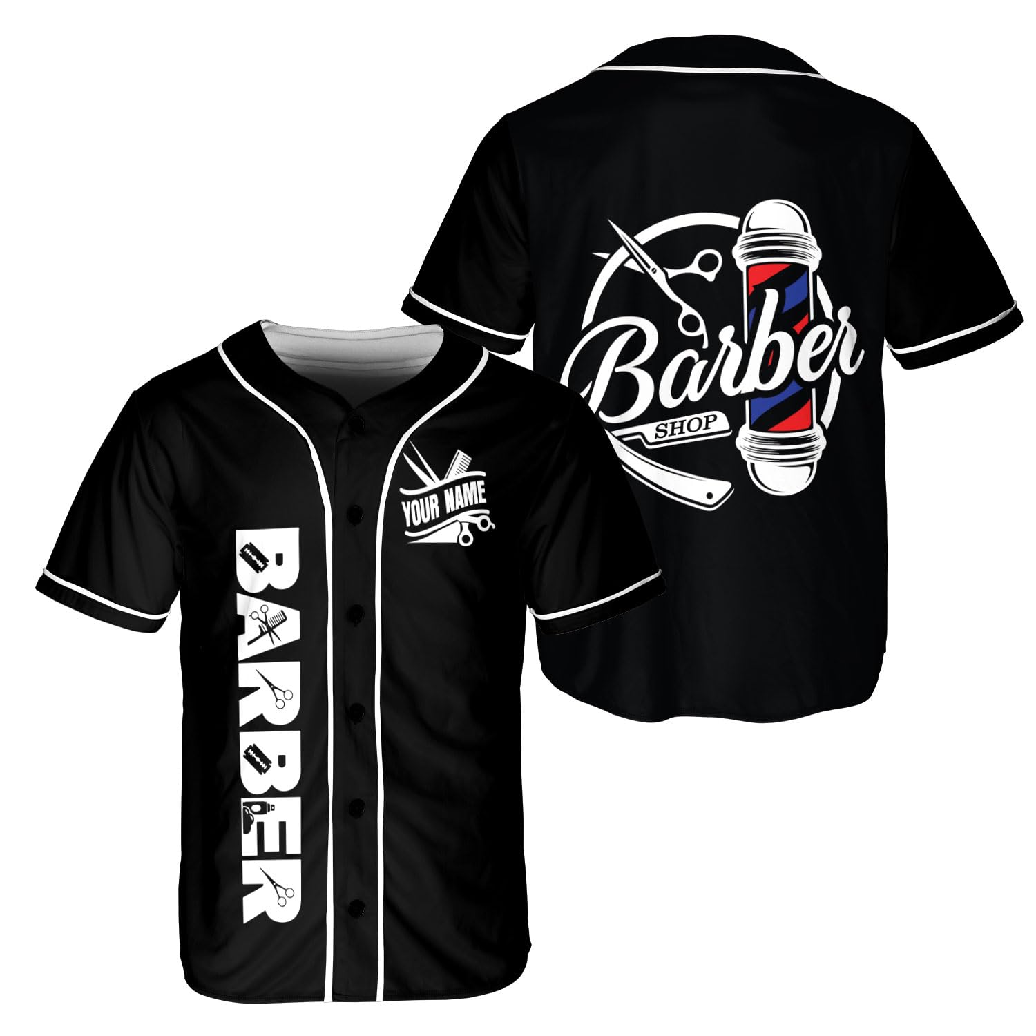 Lighthuy Personalized Baber Baseball Jersey, Hairdresser Baseball Jersey Barber Shop Life, Barber Shirts for Men and Women (Multi 8)