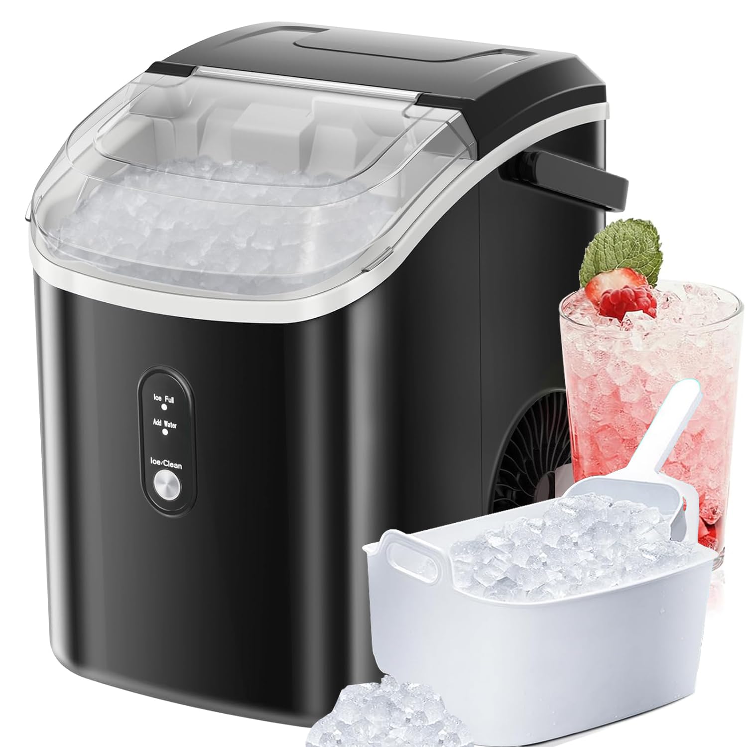 Nugget Countertop Ice Maker With Chewable Pellet Ice, Antarctic Star Portable Ice Machine Pebble Ice With Self-Cleaning, 34lbs/24h, One Button Operation, For Kitchen, Home Black on Fridge.com - View 1