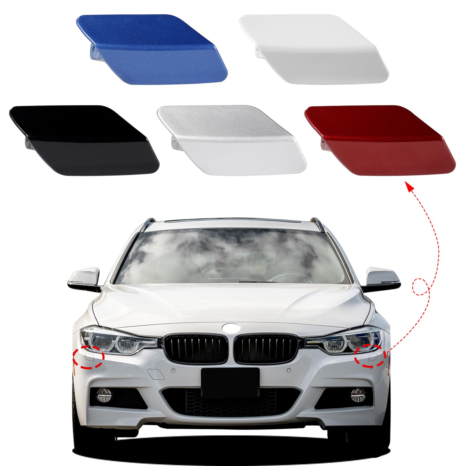 Car Front Bumper Replacement Headlight Washer Cover Fit for BMW 3 F30 320 328 330 330 340 M Sport 2013 2014 2015 2016 2017 2018 51118056614 (Black, Left Driver Side)