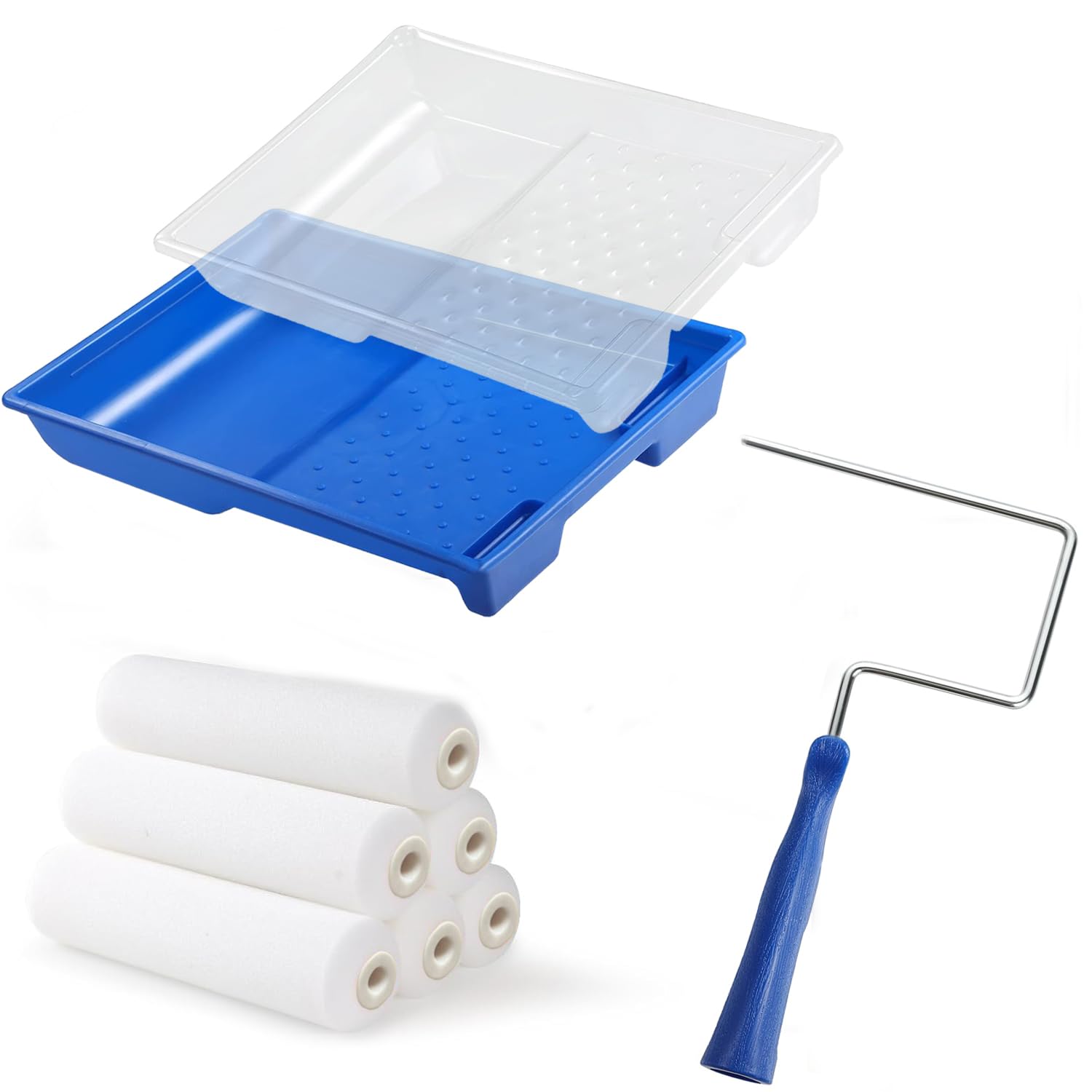 SDFNBRA 9 Pack Foam Paint Roller Set, 6 inch Roller and Tray Set for Painting with Gloss & Satin, Wood & Metal, Skirting, Window Sills, Doors-House Painting and Renovation
