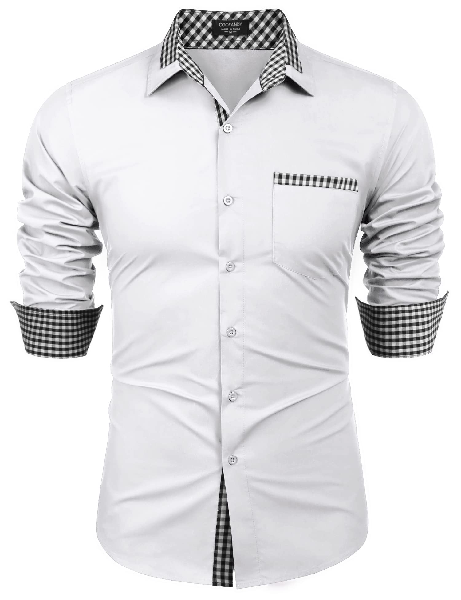 COOFANDYMen's Casual Cotton Long Sleeve Dress Shirt Plaid Collar Button Down Shirt