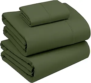 RUVANTI 100% Cotton Twin XL Sheet Sets, 3 Pieces, Soft & Breathable Percale Weave Bedding, Deep Pocket 16", Hotel Standard, Crisp Cool Feel, Durable, Perfect Size Dyed Sheets, Chive
