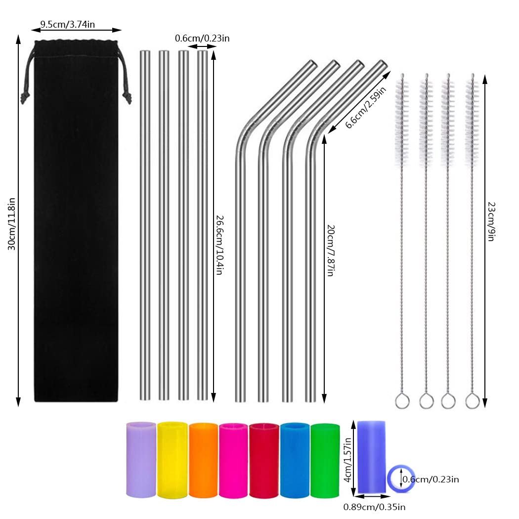 16 Cannucce Riutilizzabili Acciaio Inox 304 - 8 Dritte E 8 Curve Con 2 Spazzole Di Pulizia - Foto 4