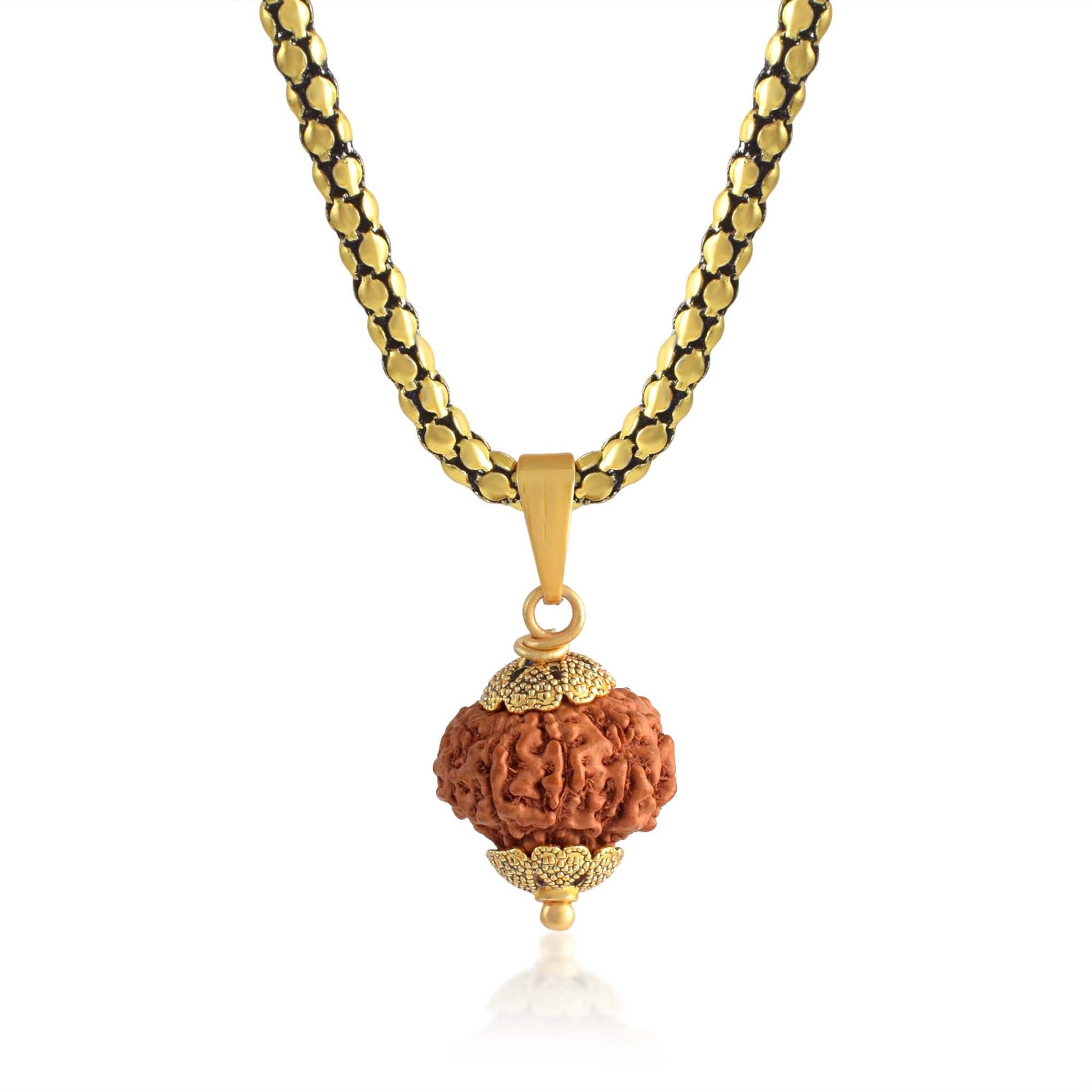 9 Mukhi Rudraksha Pendant Lab Certified Nepali nine Mukhi Original Certified Rudraksha Pendant with chain for Men and Women, Origin Nepal, Color Brown(ACPC0171A)