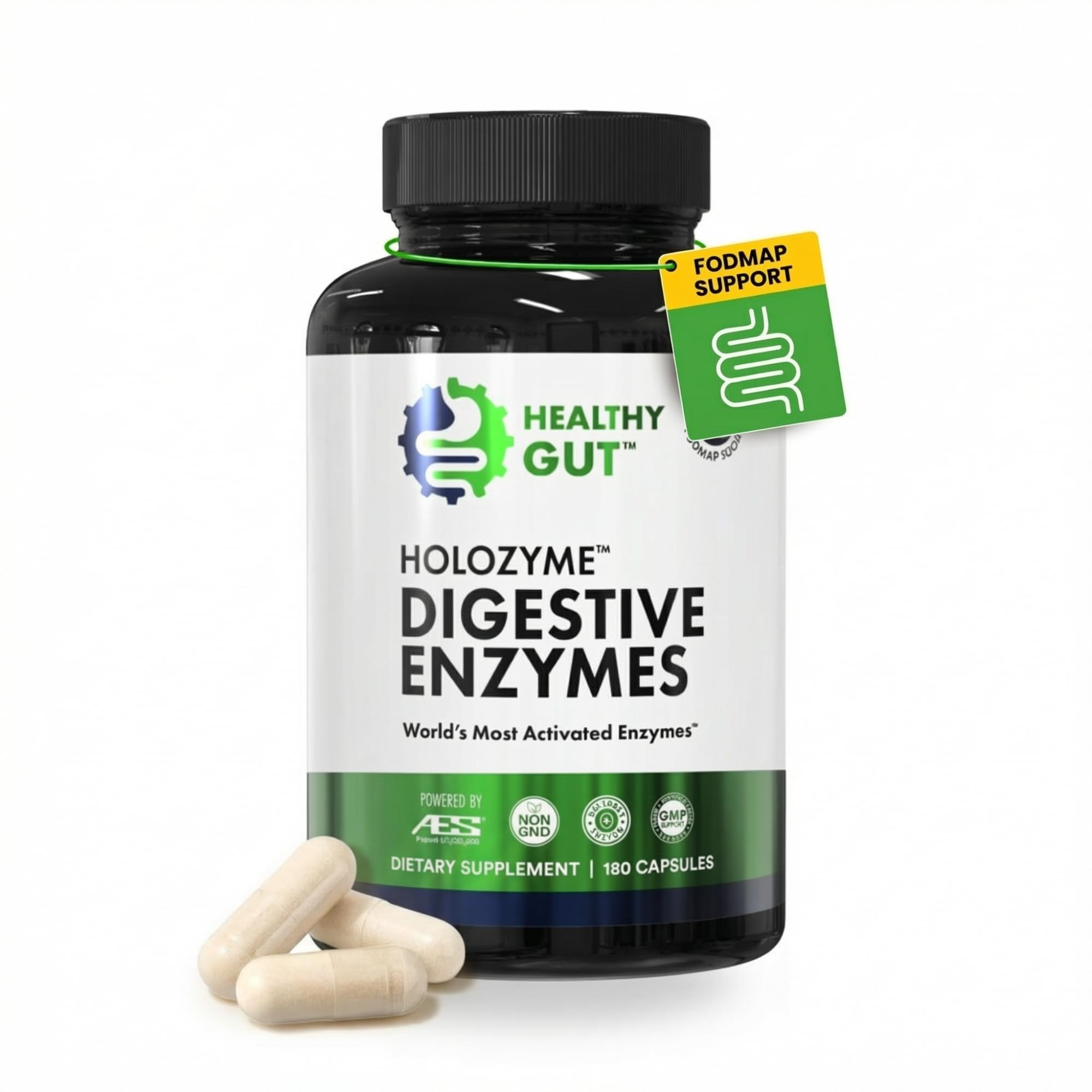 HoloZyme Max Strength Digestive Enzymes | FODMAP-Friendly Formula Prevents Bloating, Gas, & Indigestion w/Protease, Amylase, Lipase, Lactase, and More | 90 Servings