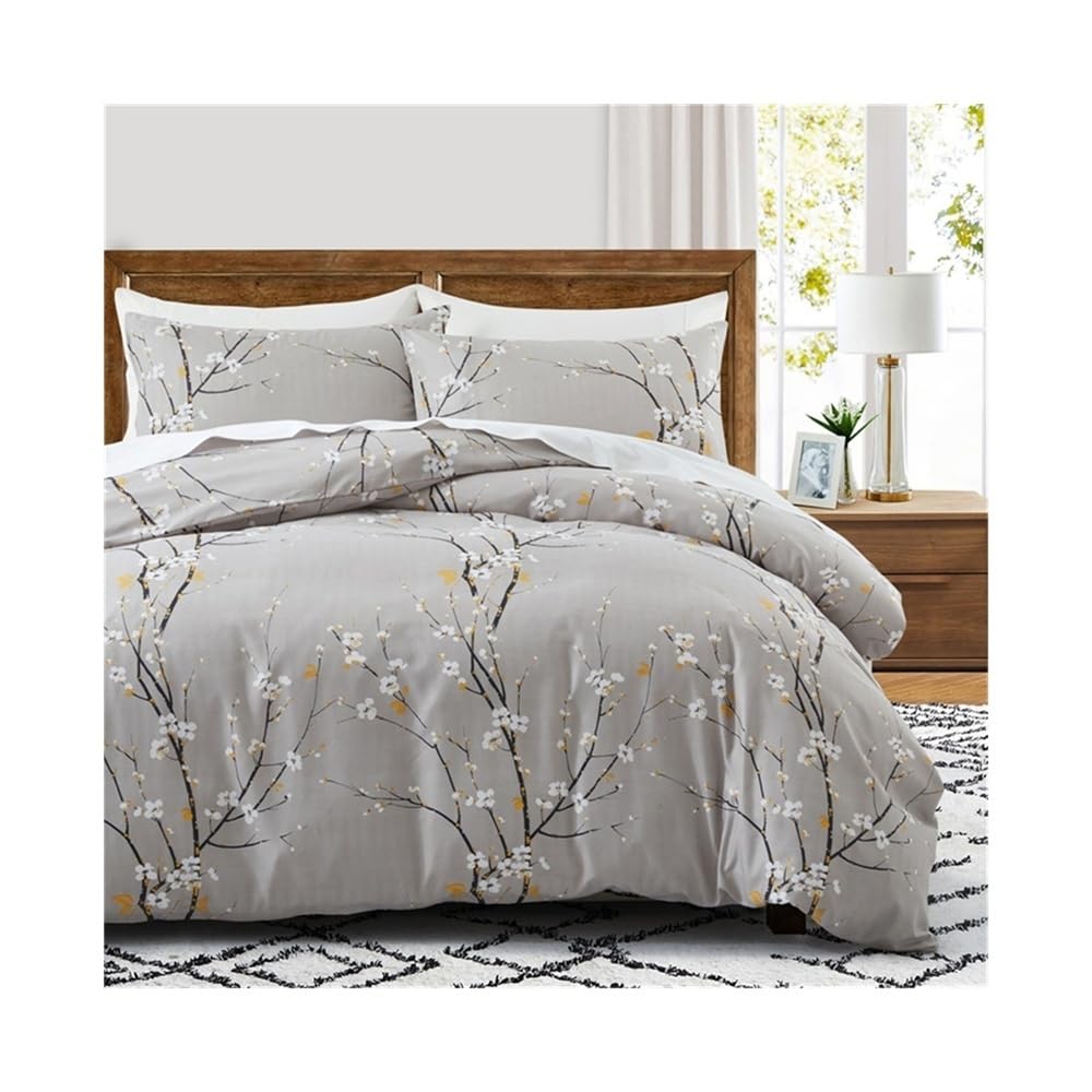 VHKJewE Soft Skin-friendly Plum Blossom Print Bedding Set Reversible Comforter Cover Set(US Queen(229x229cm))