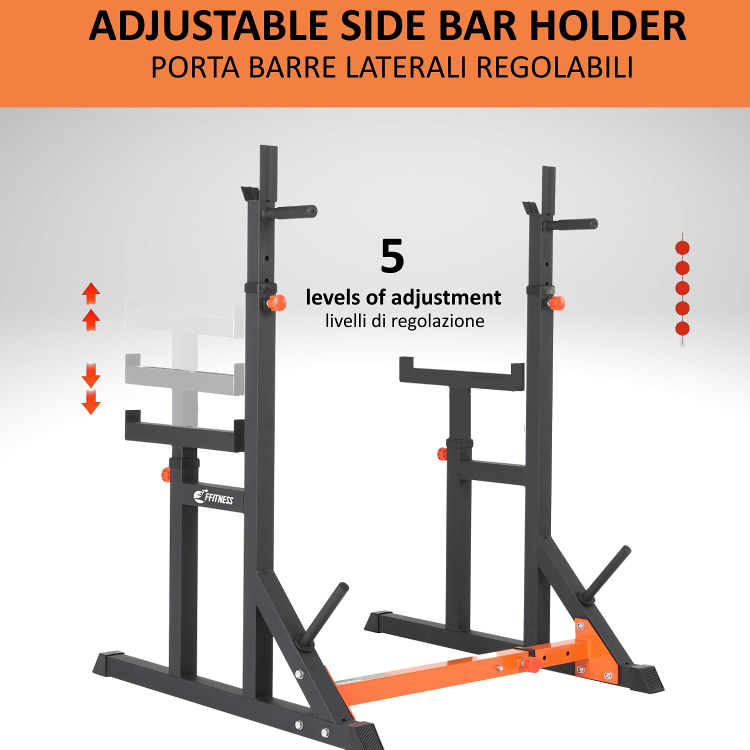 FFitness Squat Rack Regolabile Doppio Supporto per Bilanciere Multifunzione Rastrelliera Pesi in Acciaio Panca Stand con Portadischi