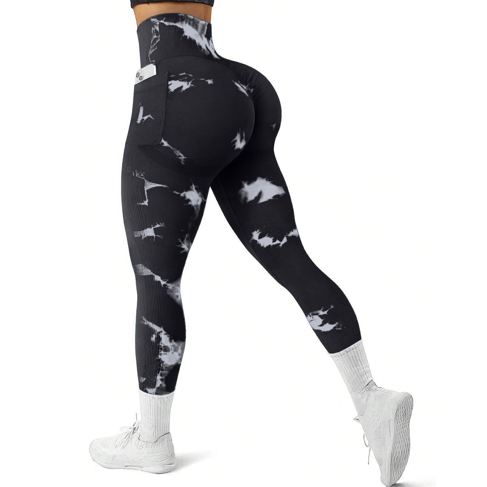 Litthing Leggings de Sport Femme Tie Dye Push Up Anti-Cellulite Gym Taille Haute Butt Lift Yoga Pantalon avec Poches Pilates Fitness Running Gainant