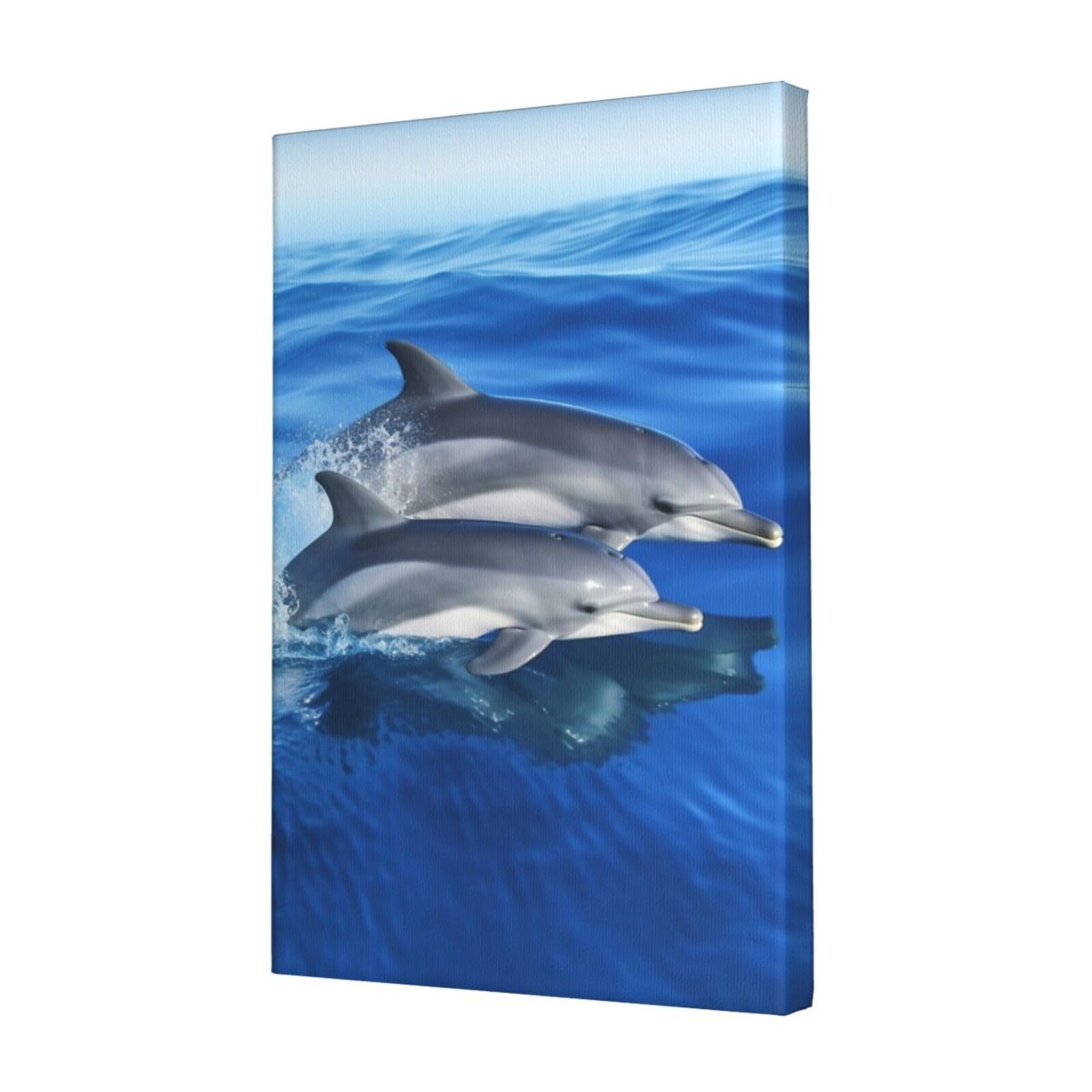 FodPand Dolphin Family Canvas Wall Art for Living Room Wall Decor 12"x18" Modern Artwork Painting Pictures Hanging Canvas Prints Aesthetic Wall Art for Bedroom Bathroom Office Wallart Decor