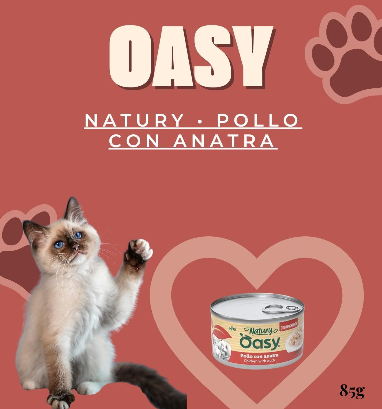 Oasy Húmedo Gato Natury Cooking Broth Sabor Pollo con Pato, suaves filos naturales en caldo de cocción para gatos adultos de todos los tamaños y razas | 12 latas de 85 gramos cada una.