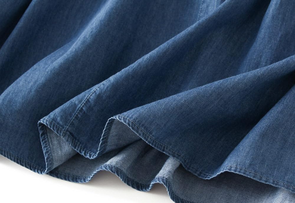 Röcke,Sommerlicher, Leichter Denim-Midirock Für Damen, Blau, Elastischer Faltenrock Mit Hoher Taille Und Taschen, Weiche Baumwolle, A-Linie, Gerüscht, Lässig, Lange Röcke Für Mädchen Und Damen