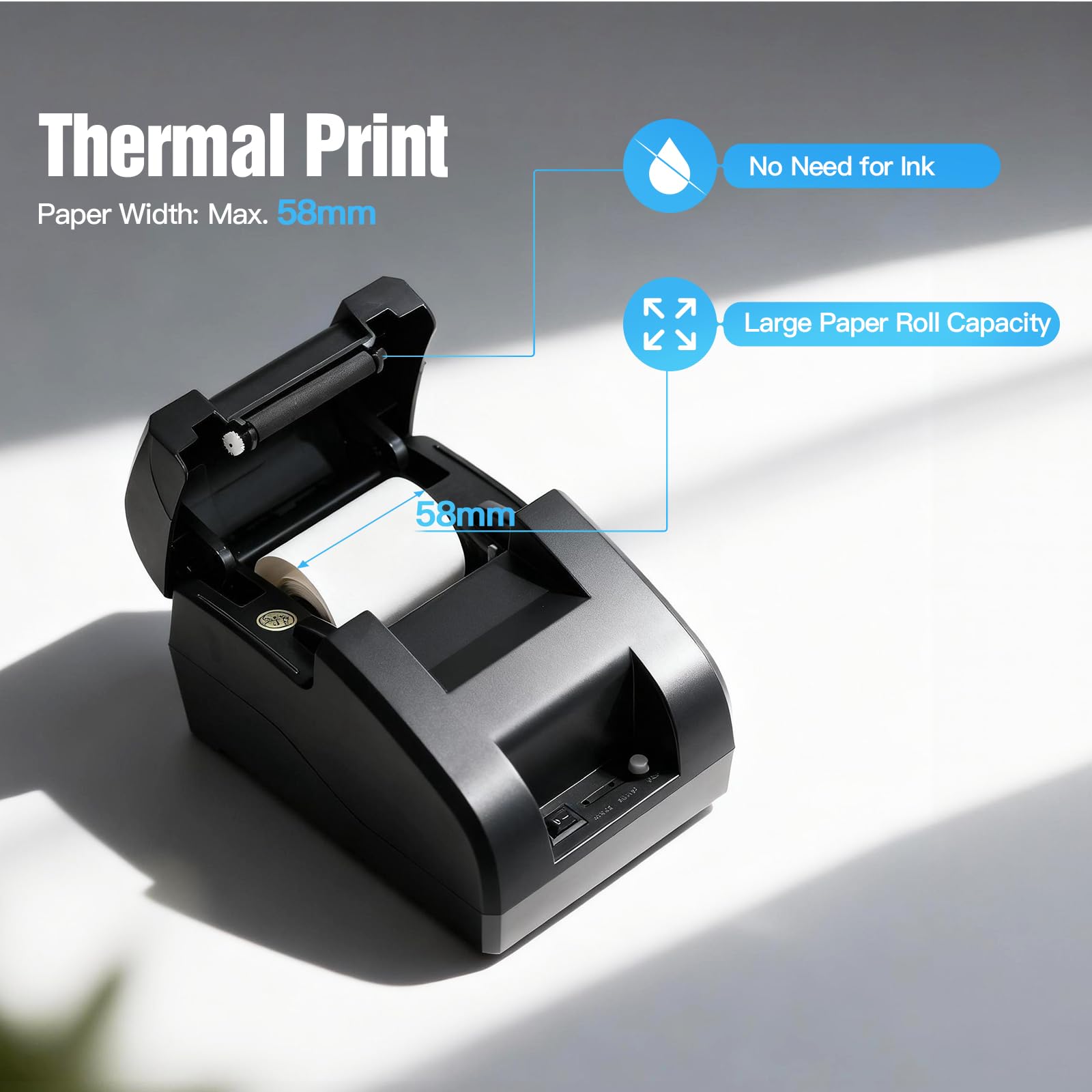Bisofice Bondrucker Thermodrucker 58mm Belegdrucker Bluetooth USB Quittungsdrucker Kompatibel mit Windows/Linux/Android, Unterstützung ESC/POS