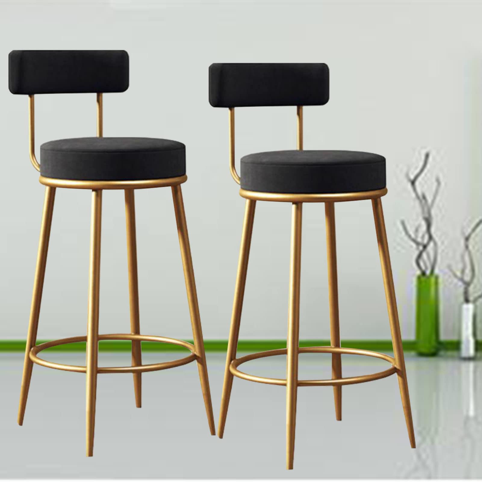 Tabourets de bar en velours noir lot de 2 chaises design avec dossier pour îlot de cuisine