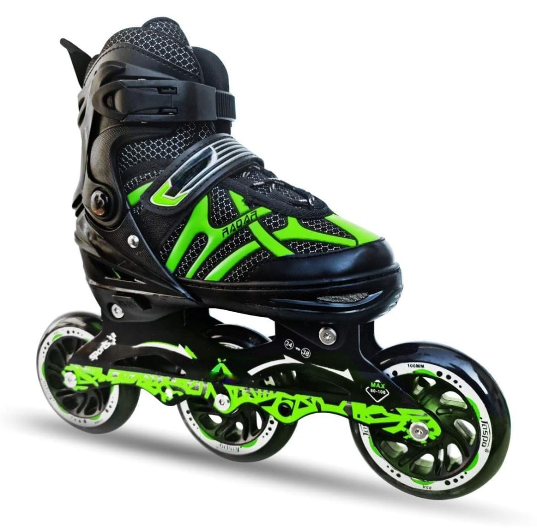 Cocina perfecta Inline Skates Size Adjustable All Pure PU Strong Wheels Aluminium with LED Flash Light on Wheels, Skating Boy Age Group 6-16 Years Big Size (3 Wheel Skating,Green Color)-image-36