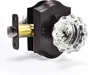Crystal Door Knobs, Oil Rubbed Bronze Glass Door Knobs Interior Rose Shape with Lock Privacy Function, Vintage Antique for Bedroom Bathroom