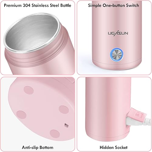 Miniatura 2 de Hervidor de viaje hervidor de té eléctrico portátil de 135fl oz caldera de agua pequeña taza de café con aislamiento de doble pared botella de