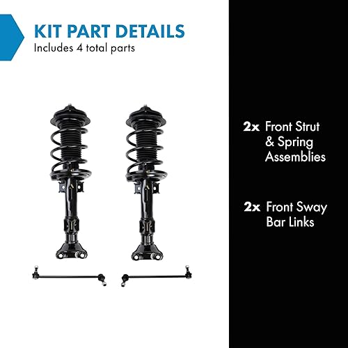 Miniatura 1182 de TRQ Kit de suspensión delantera, conjunto de amortiguadores y resortes, barra estabilizadora, enlace estabilizador compatible con Chevrolet