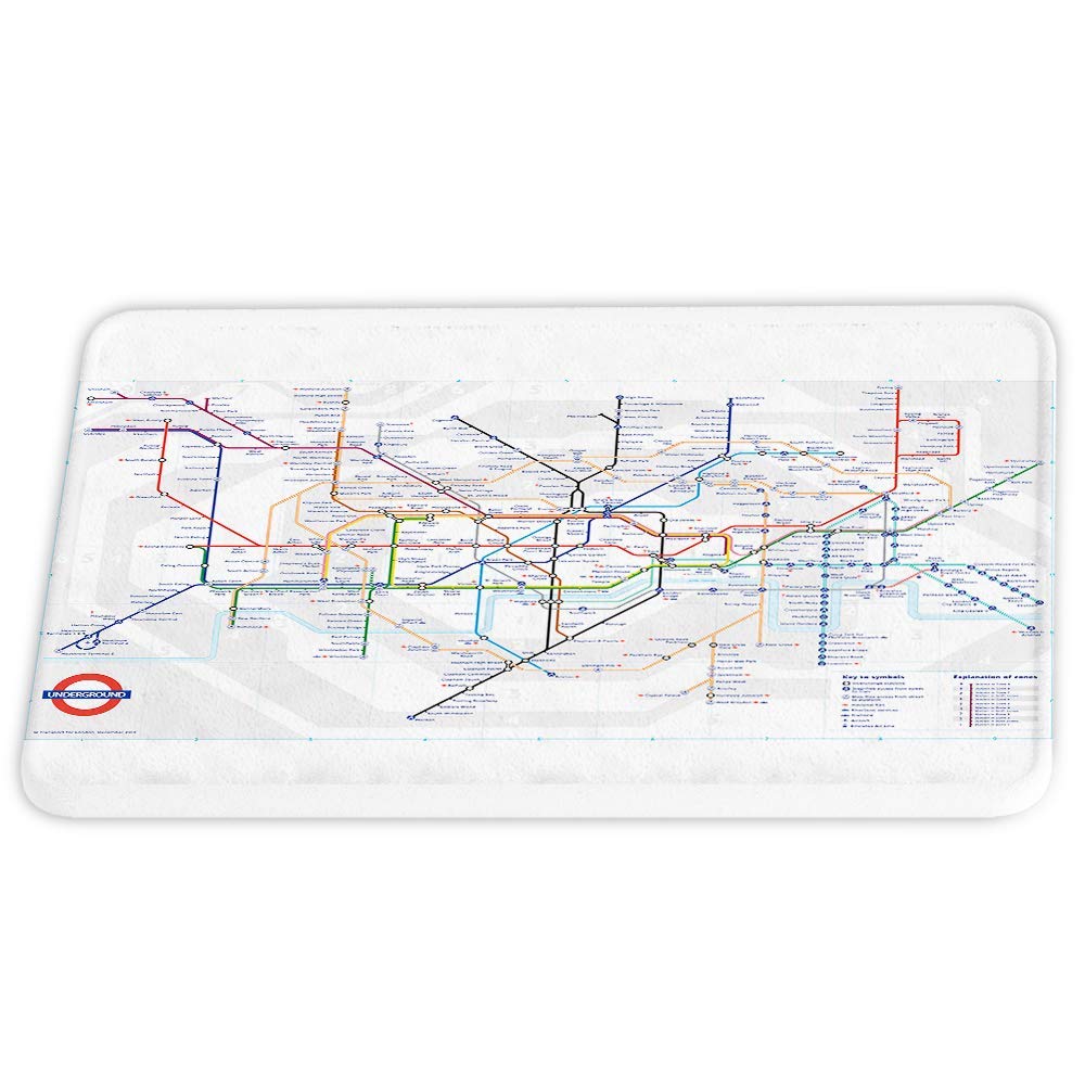 Map City Subway of London Underground Map Tube Lines Coral Velvet Bath Rugs Non Slip Shower Mat for Bathroom Decor Sets Door Rug with Rubber Backing Absorbent Kitchen Floor Carpet