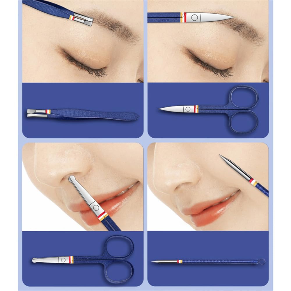 Juego de cortaúñas con Bolsa Plegable, Kit de manicura, Juego de Tijeras, Juego de cortaúñas, Herramienta de Belleza y Maquillaje de Acero Inoxidable, Azul, 13 Piezas