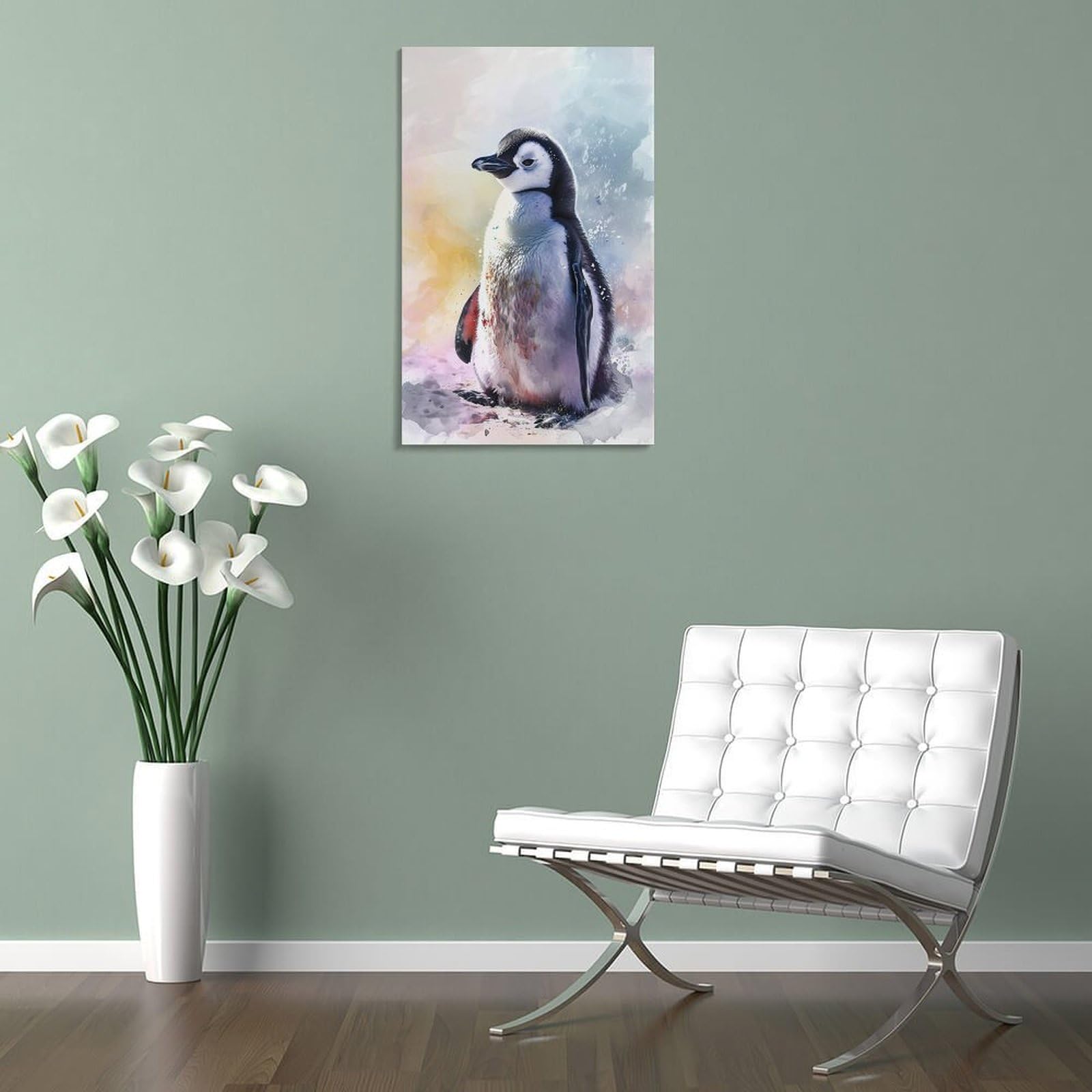 Amazon.co.jp: 絵画 かわいいペンギンの水彩画インテリア 絵画