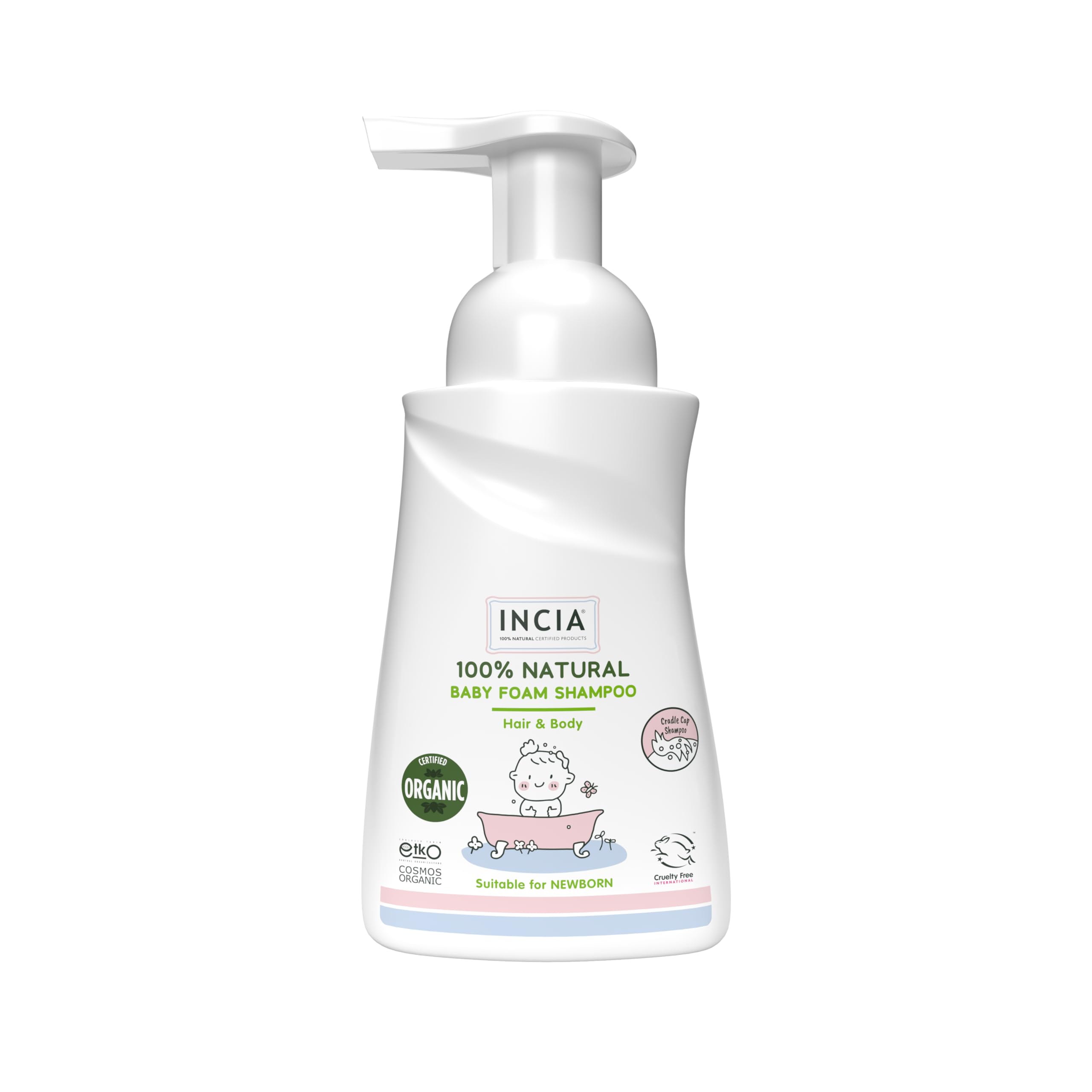 INCIA%100 Doğal Organik Sertifikalı Bebek Köpük Şampuanı Saç Vücut Lavanta Konak Önleyici Yenidoğan 200 ml