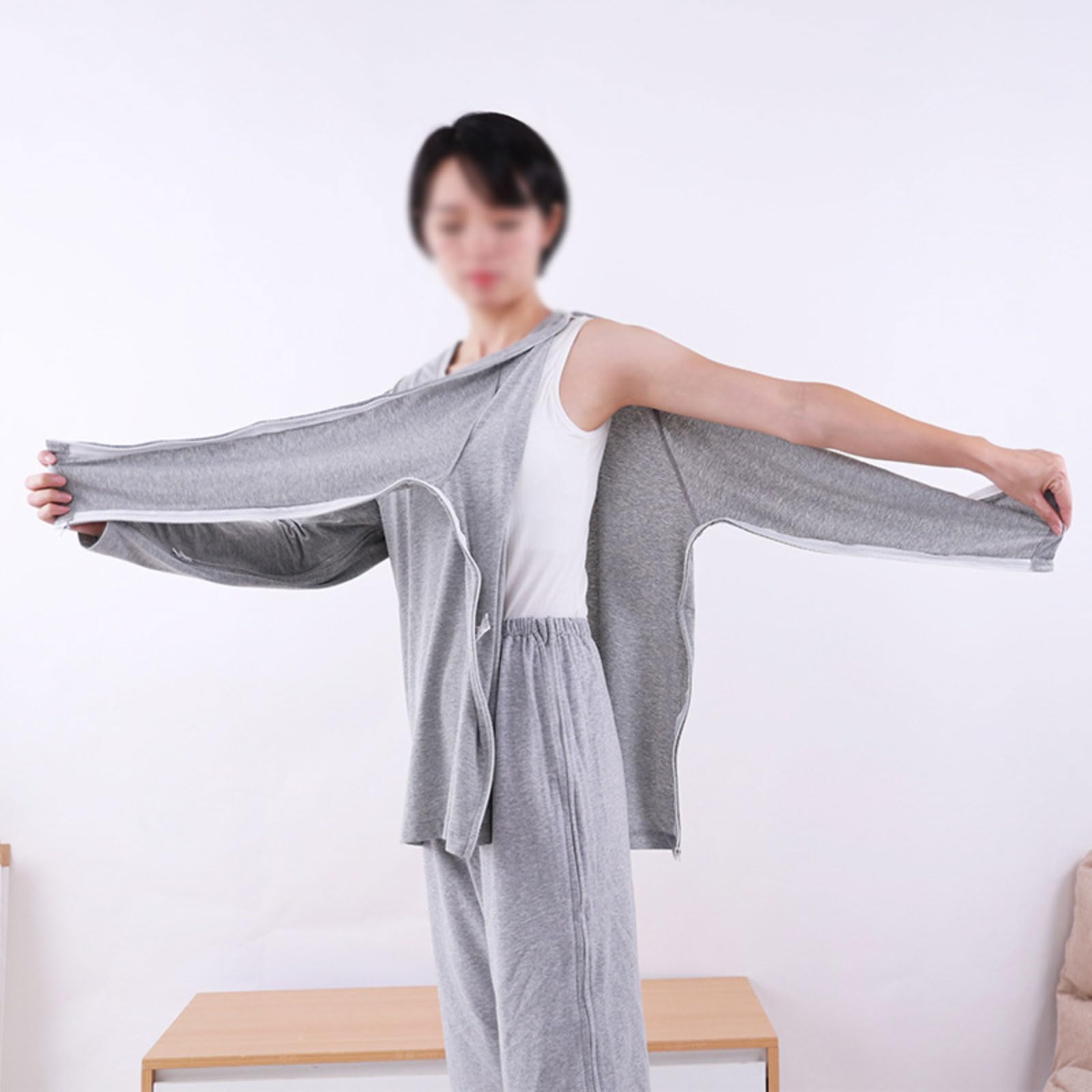 Tuta da Infermiera Camici per pazienti in Cotone Primaverile T-Shirt per la Cura Completamente Aperta Comodi Vestiti per Allattamento per infusione per Uomini Anziani Donne riutilizzabili