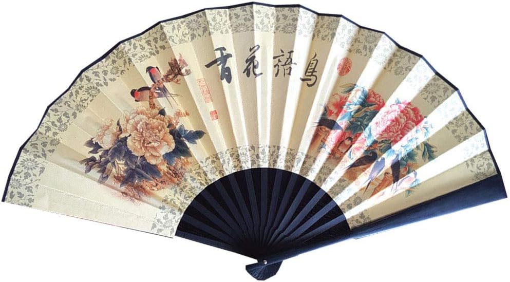 Seres Classic Folding Fan,Bamboo Fan Rib&Printing Cloth of 12+ Pattern Options,13in,折扇 (Pattern 3-Birds and Flowers(鸟语花香))