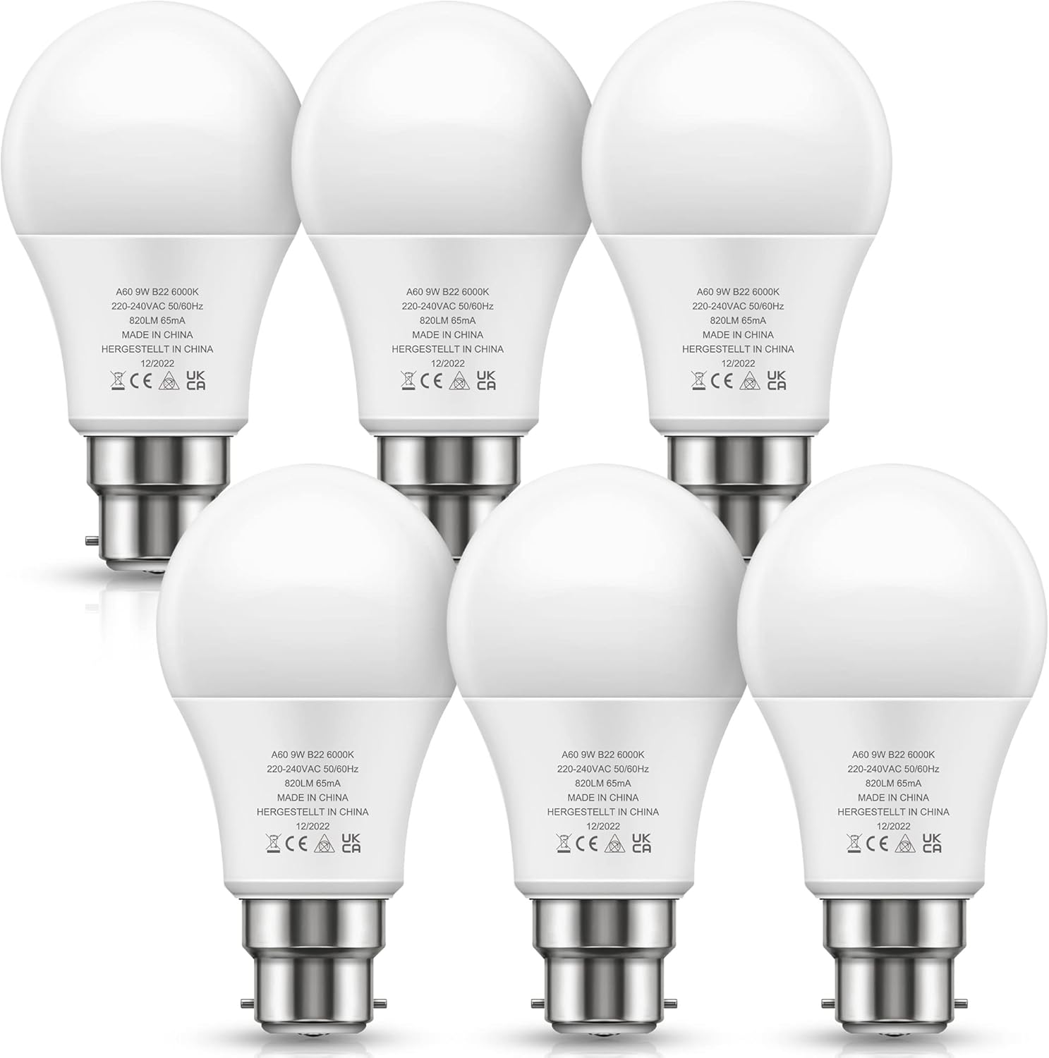 LOHASLED Light Bulb, 9W B22 LED Bulbs Cool White 6000K, 60W