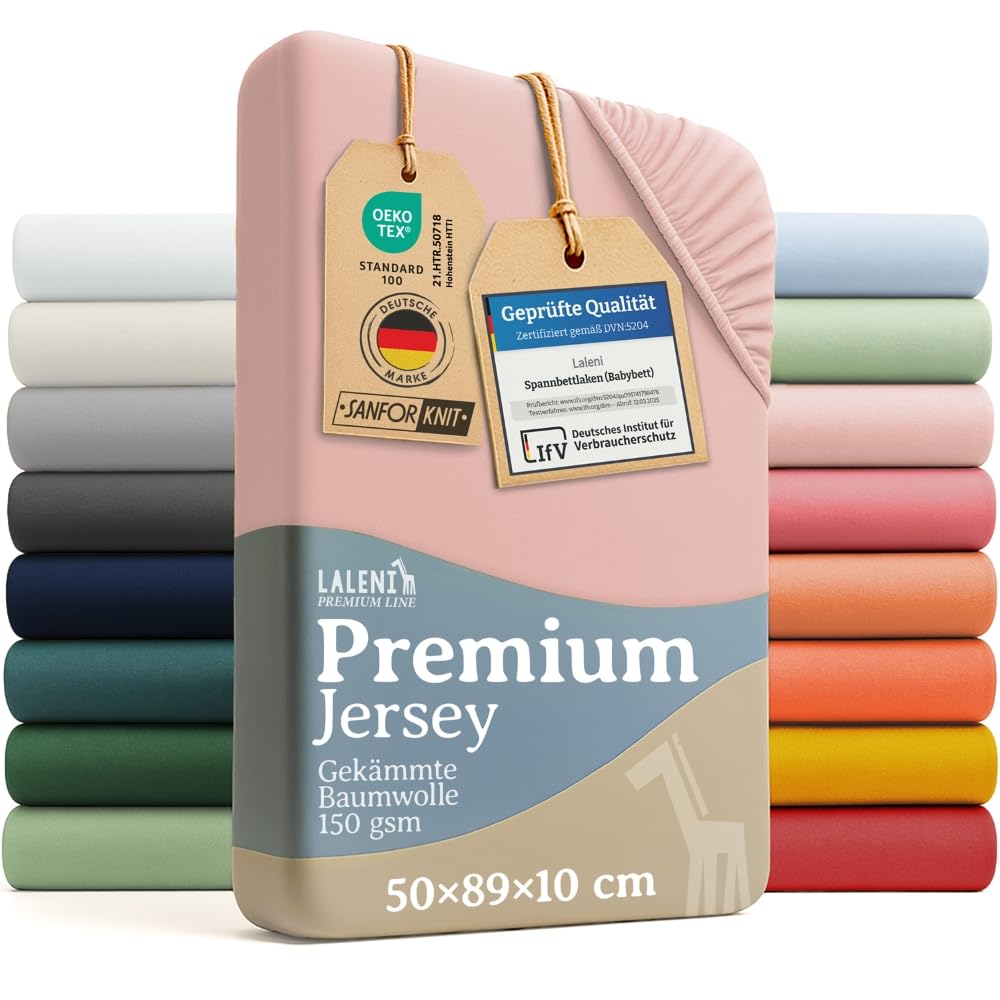 Laleni Premium Spannbettlaken, 50x89cm, für Babybett & Kinderbett, 100% Baumwolle, Oeko-TEX Zertifiziert, Rosa