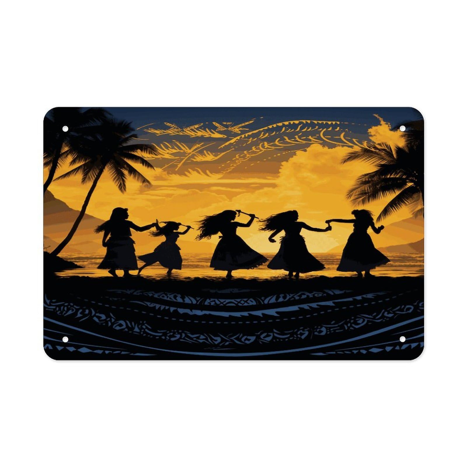 Fodpand Style Five Silhouettes Of Hawaiian Dance Wall Art Metal Signs Tin Sign