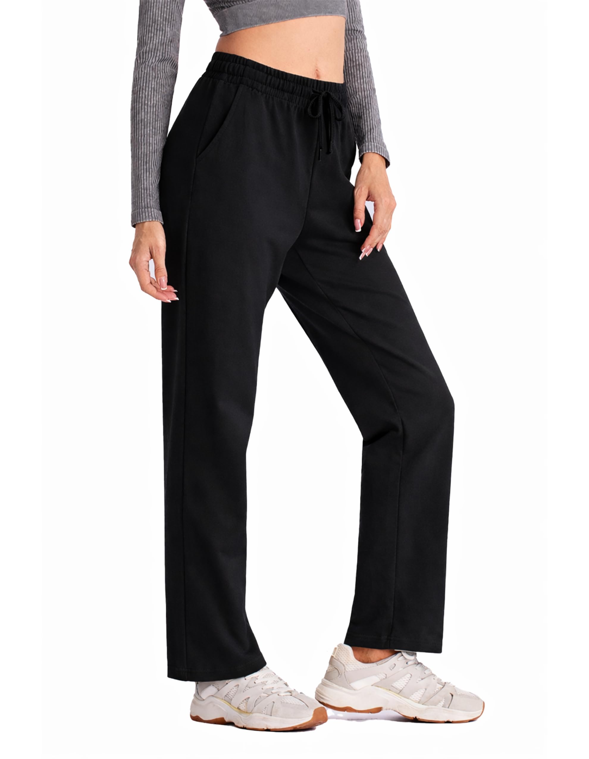 SPECIALMAGIC Pantalones de yoga para mujer con bolsillos interiores y pierna ancha, 01-negro-25.0 in (25 pulgadas), Medium