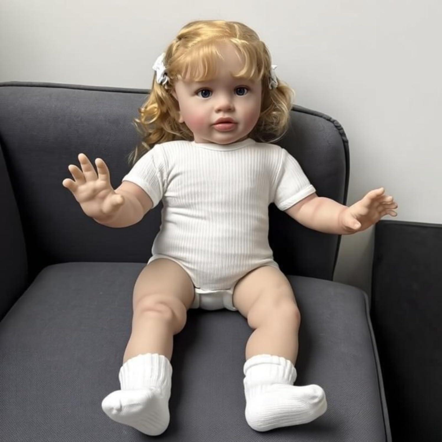 Lonian 26 inch Huge Size Reborn Baby Girl Dolls, Hand Rooted Blonde Hair