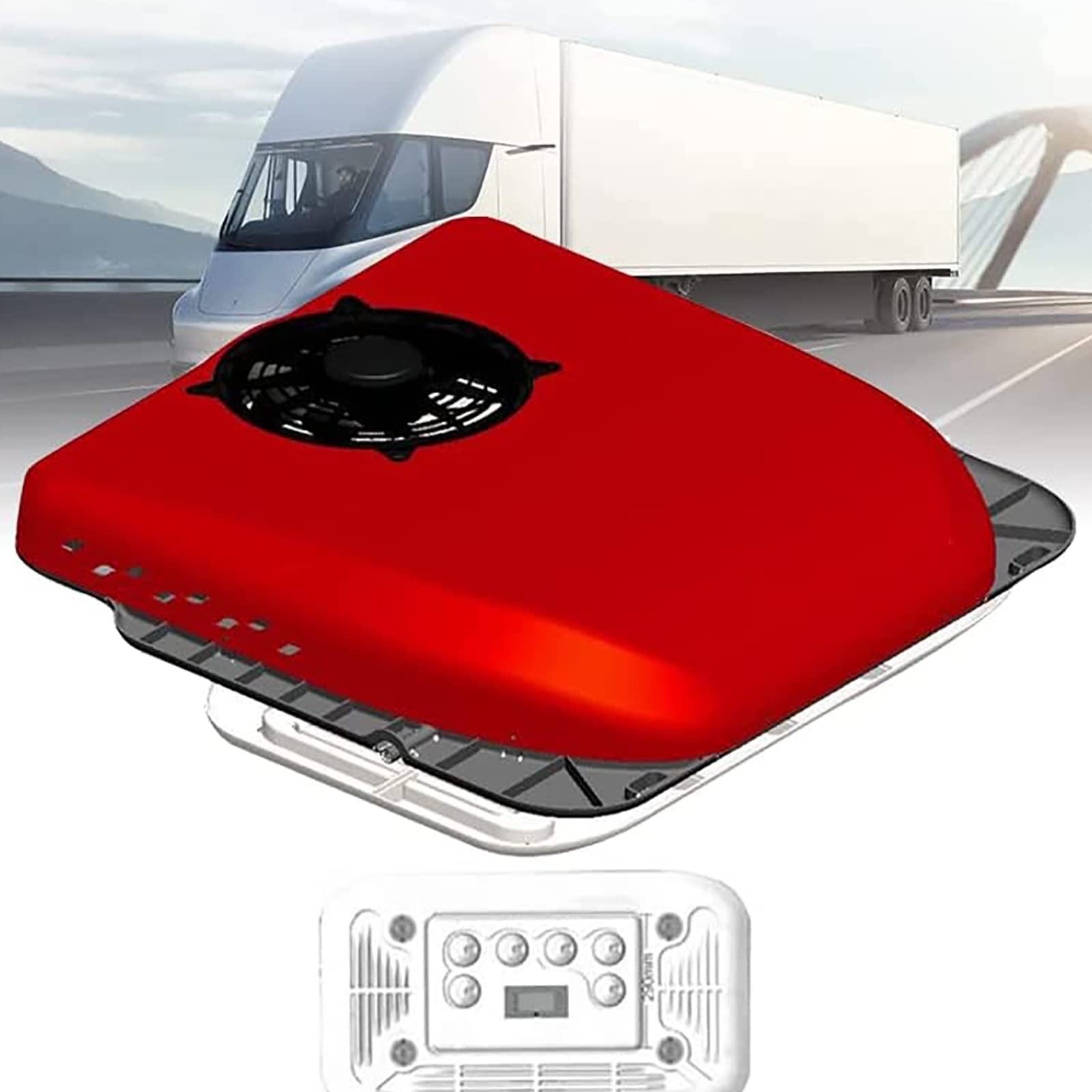 HTONVK 12V/24V RV Rooftop Air Conditioner Ultra Thin Electric Parking Air Conditioning Cooling Only, 8 Hour Running Universal Car Air Conditioner for Motorhome Camper Van Caravans Bus Boat 12V Red